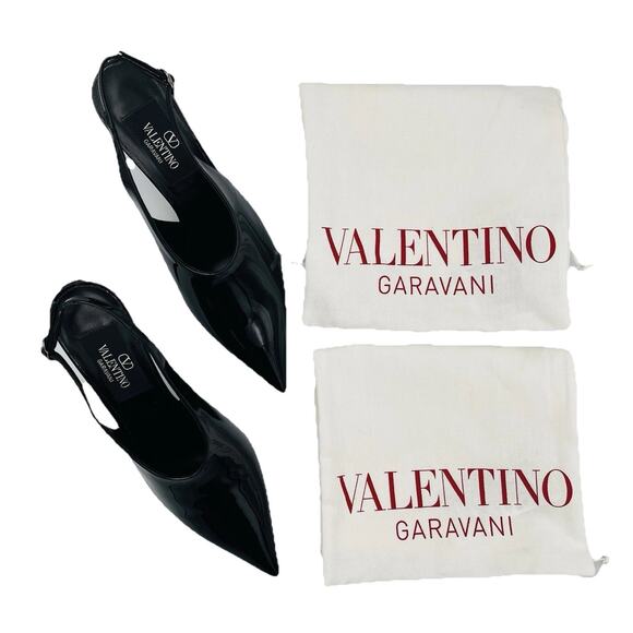 Valentino Garavani Black Patent Leather Slingback Pump Heels Size 38 US 8 - Picture 1 of 8